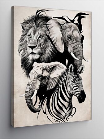 Kanvas Tablo Fil Aslan Ve Zebra