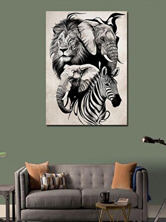 Kanvas Tablo Fil Aslan Ve Zebra