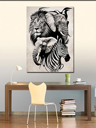 Kanvas Tablo Fil Aslan Ve Zebra