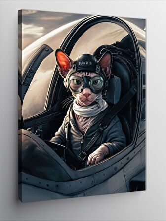 Kanvas Tablo Pilot Kedi Ve Savaş Uçağı