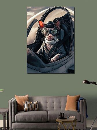 Kanvas Tablo Pilot Kedi Ve Savaş Uçağı