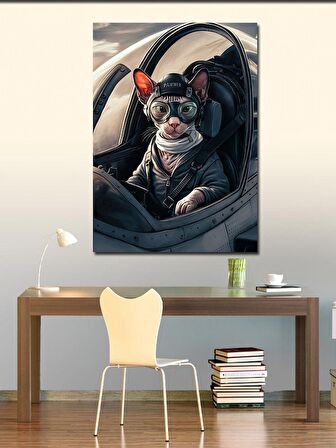 Kanvas Tablo Pilot Kedi Ve Savaş Uçağı