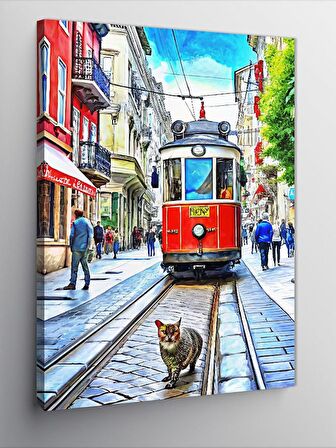 Kanvas Tablo Taksim'De Tramvay Ve Kedi
