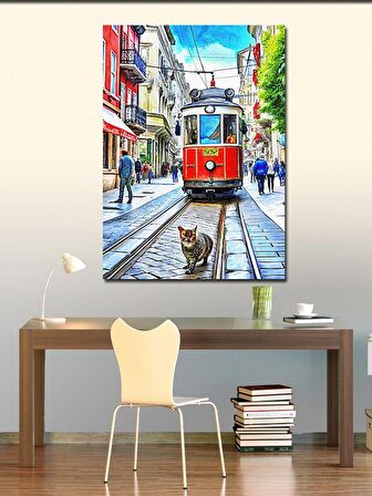Kanvas Tablo Taksim'De Tramvay Ve Kedi