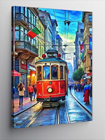 Kanvas Tablo Kırmızı Tramvay Ve Şehir Merkezi