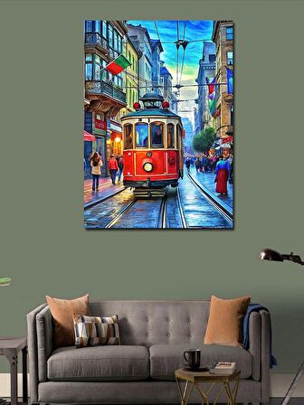 Kanvas Tablo Kırmızı Tramvay Ve Şehir Merkezi