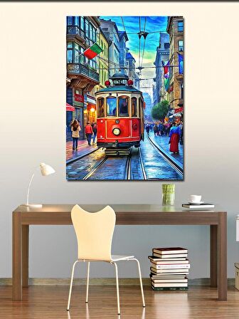 Kanvas Tablo Kırmızı Tramvay Ve Şehir Merkezi