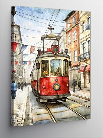 Kanvas Tablo Arnavut Kaldırım'Daki Tramvay