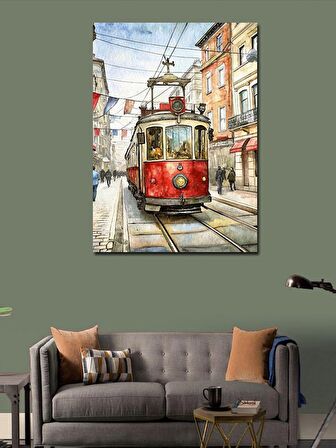 Kanvas Tablo Arnavut Kaldırım'Daki Tramvay