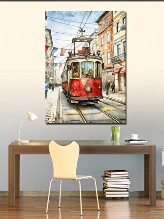 Kanvas Tablo Arnavut Kaldırım'Daki Tramvay
