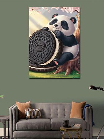 Kanvas Tablo Siyah Beyaz Bisküvi Ve Panda