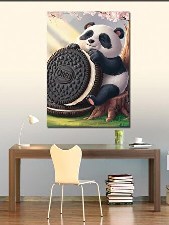 Kanvas Tablo Siyah Beyaz Bisküvi Ve Panda