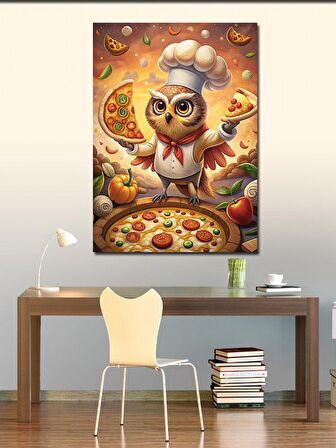 Kanvas Tablo Pizza Yapan Şef Baykuş