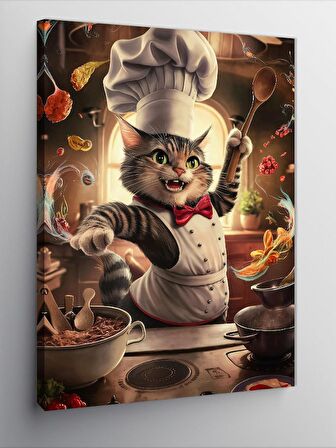 Kanvas Tablo Mutfaktaki Tekir Kedi