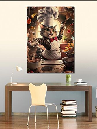 Kanvas Tablo Mutfaktaki Tekir Kedi