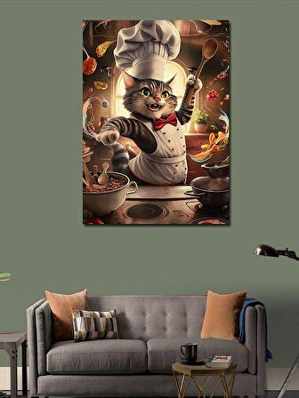 Kanvas Tablo Mutfaktaki Tekir Kedi