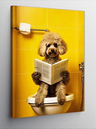 Kanvas Tablo Gazete Okuyan Tuvaletteki Köpek
