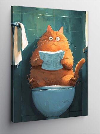 Kanvas Tablo Tuvaletteki Sarı Kedi