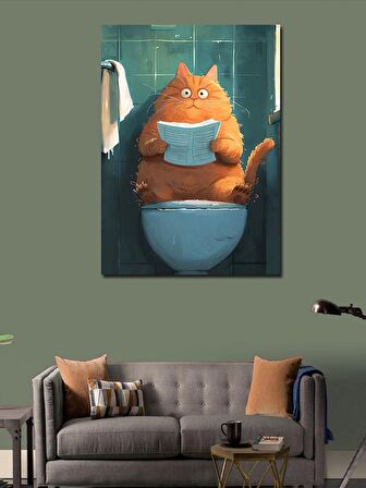 Kanvas Tablo Tuvaletteki Sarı Kedi