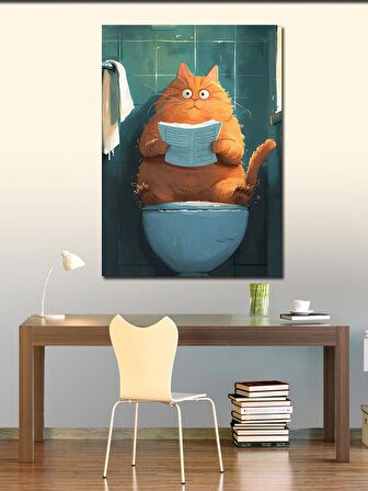 Kanvas Tablo Tuvaletteki Sarı Kedi