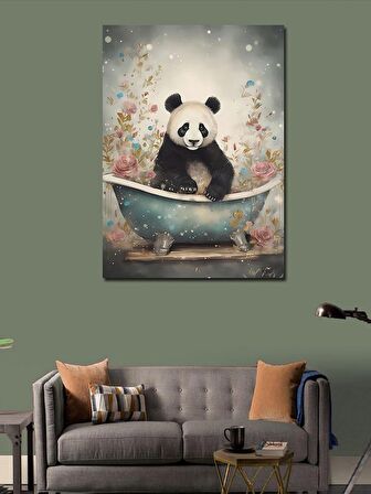 Kanvas Tablo Banyo Yapan Panda