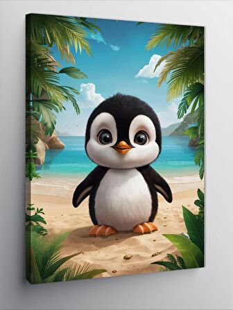 Kanvas Tablo Afacan penguen kumsalda
