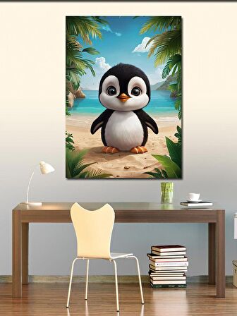 Kanvas Tablo Afacan penguen kumsalda