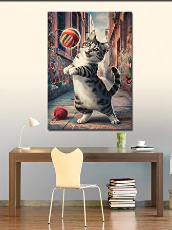 Kanvas Tablo voleybol oynayan kedi