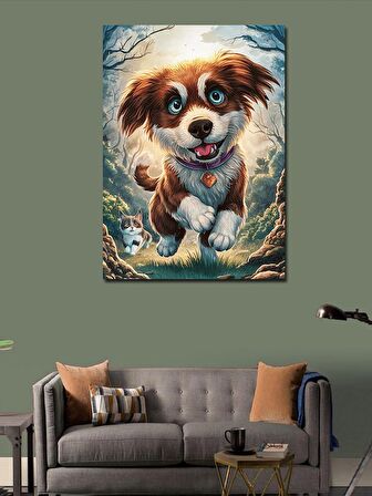 Kanvas Tablo Yavru köpek Tobi ve kedi dostu
