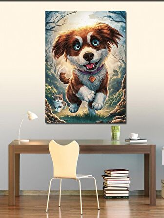 Kanvas Tablo Yavru köpek Tobi ve kedi dostu