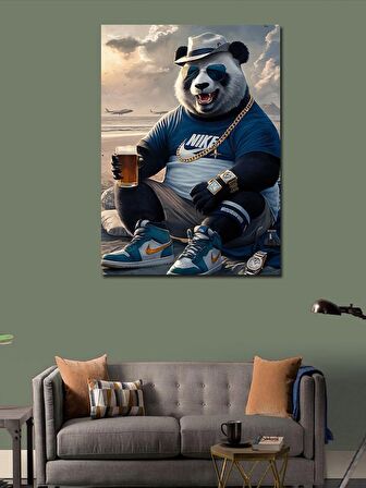 Kanvas Tablo Bira içen spor kıyafetli Panda