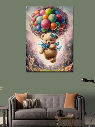 Kanvas Tablo Uçan balonlar ve yavru ayı