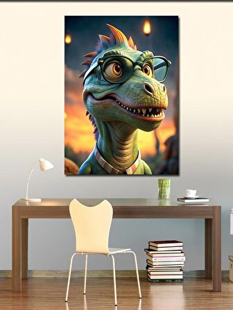 Kanvas Tablo Yeşil Gözlüklü Dinazor T-Rex