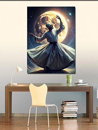 Kanvas Tablo Ay, Yıldızlar Ve Semazen