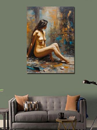 Kanvas Tablo Yerde Oturmuş Kadın