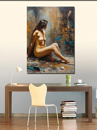 Kanvas Tablo Yerde Oturmuş Kadın