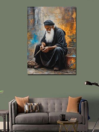 Kanvas Tablo Yerde Oturmuş Yaşlı Adam