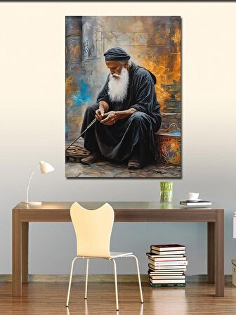 Kanvas Tablo Yerde Oturmuş Yaşlı Adam
