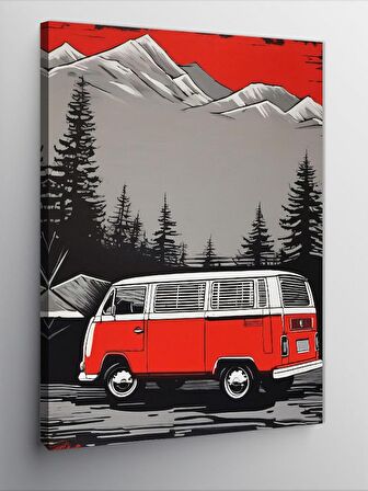 Kanvas Tablo Retro Kırmızı Minibüs