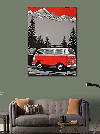 Kanvas Tablo Retro Kırmızı Minibüs