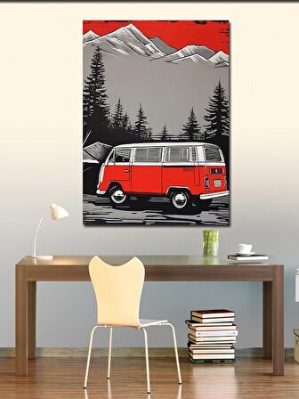 Kanvas Tablo Retro Kırmızı Minibüs