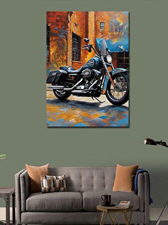 Kanvas Tablo Siyah Chopper Motosiklet