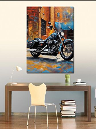 Kanvas Tablo Siyah Chopper Motosiklet