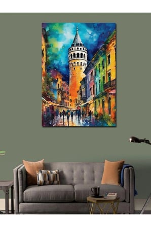 Kanvas Tablo Sulu Boya İstanbul Galata Kulesi
