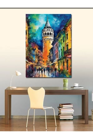 Kanvas Tablo Sulu Boya İstanbul Galata Kulesi