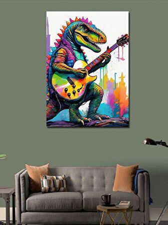 Kanvas Tablo Gitar Çalan Dinazor