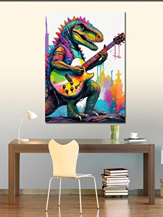 Kanvas Tablo Gitar Çalan Dinazor