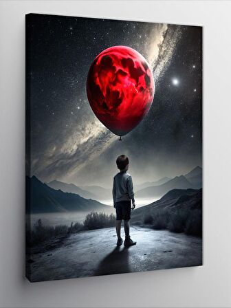 Kanvas Tablo Kırmızı Uçan Balonlu Çocuk