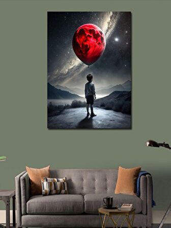 Kanvas Tablo Kırmızı Uçan Balonlu Çocuk