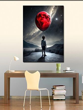 Kanvas Tablo Kırmızı Uçan Balonlu Çocuk